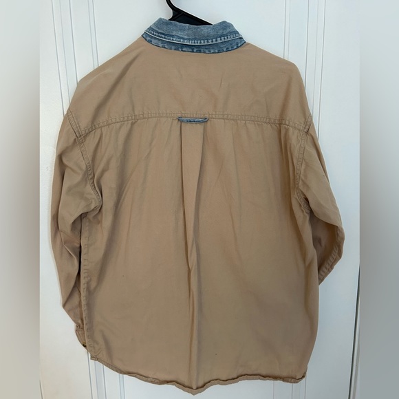 Medium Denim Republic embroidered tan flannel shirt - Picture 2 of 3